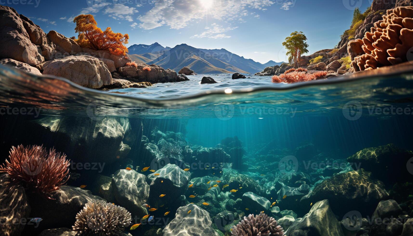 AI generated Underwater reef, fish, coral, scuba diving, deep sea adventure generated by AI photo