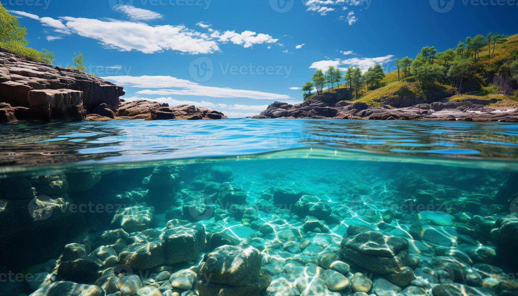AI generated Underwater fish swim in transparent blue water, a tropical adventure generated by AI photo