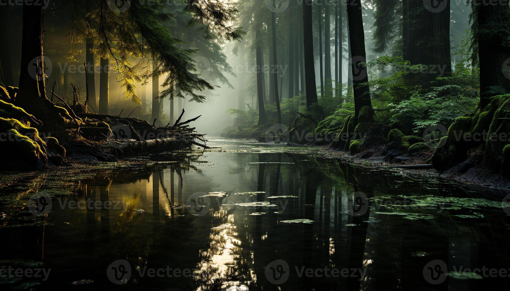 AI generated Tranquil scene autumn forest reflects mystery and beauty in nature generated by AI photo