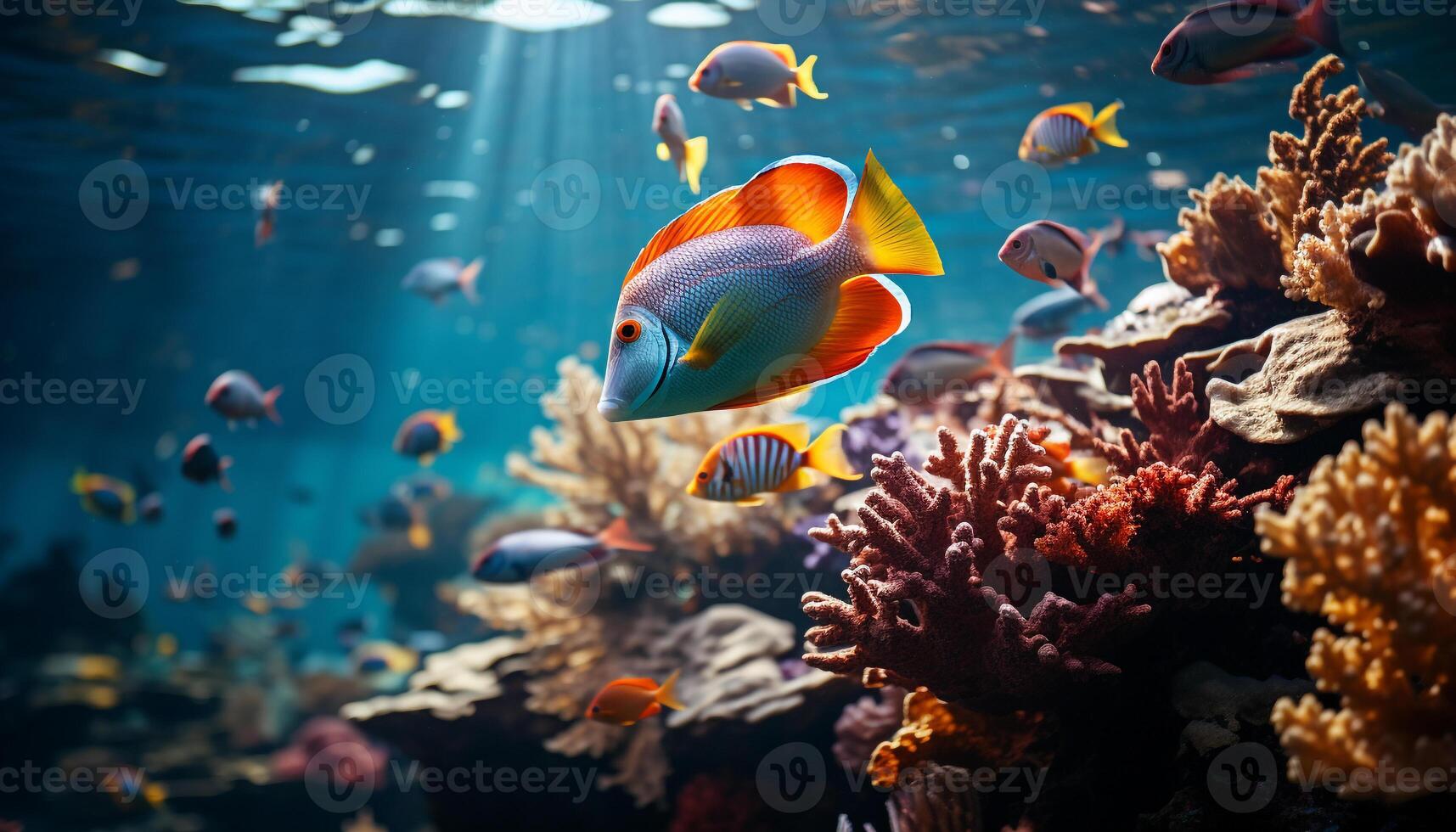 AI generated Underwater fish reef, nature multi colored beauty in tropical climate generated by AI photo