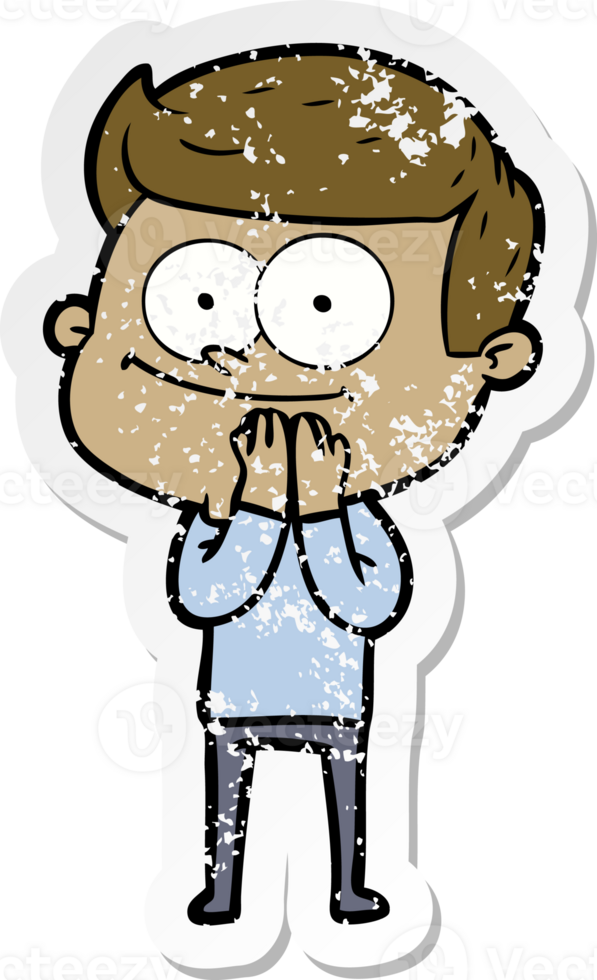 distressed sticker of a cartoon happy man png