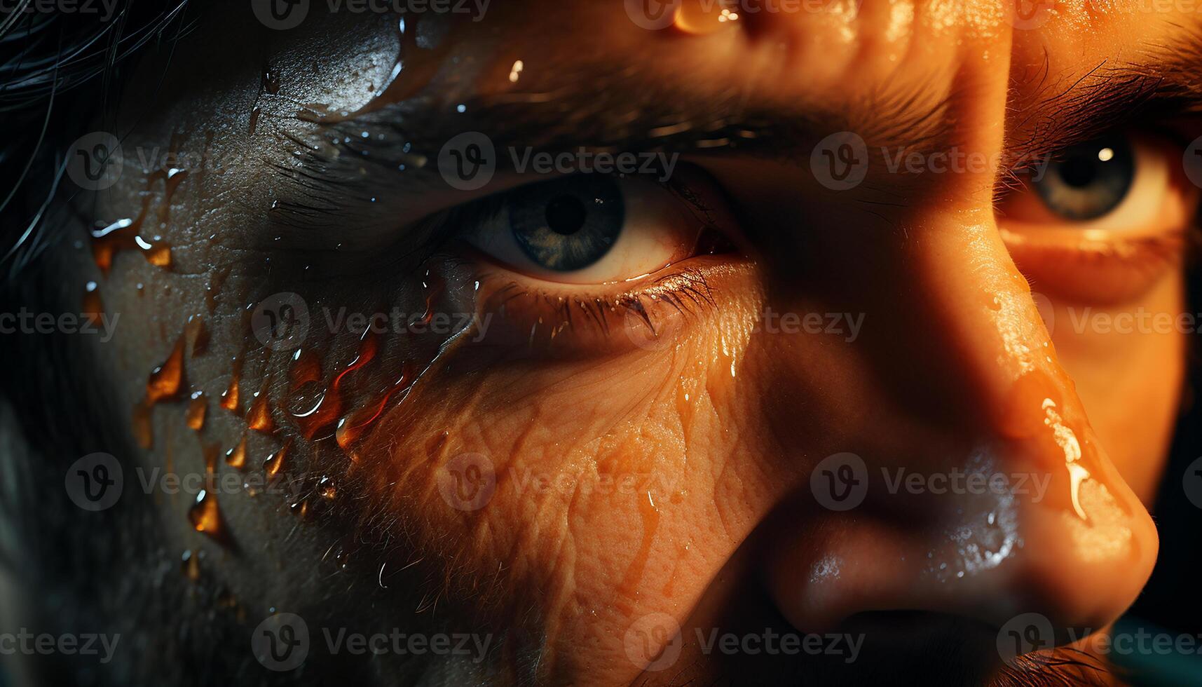 AI generated Young woman looking at camera with wet, smiling eyes generated by AI photo