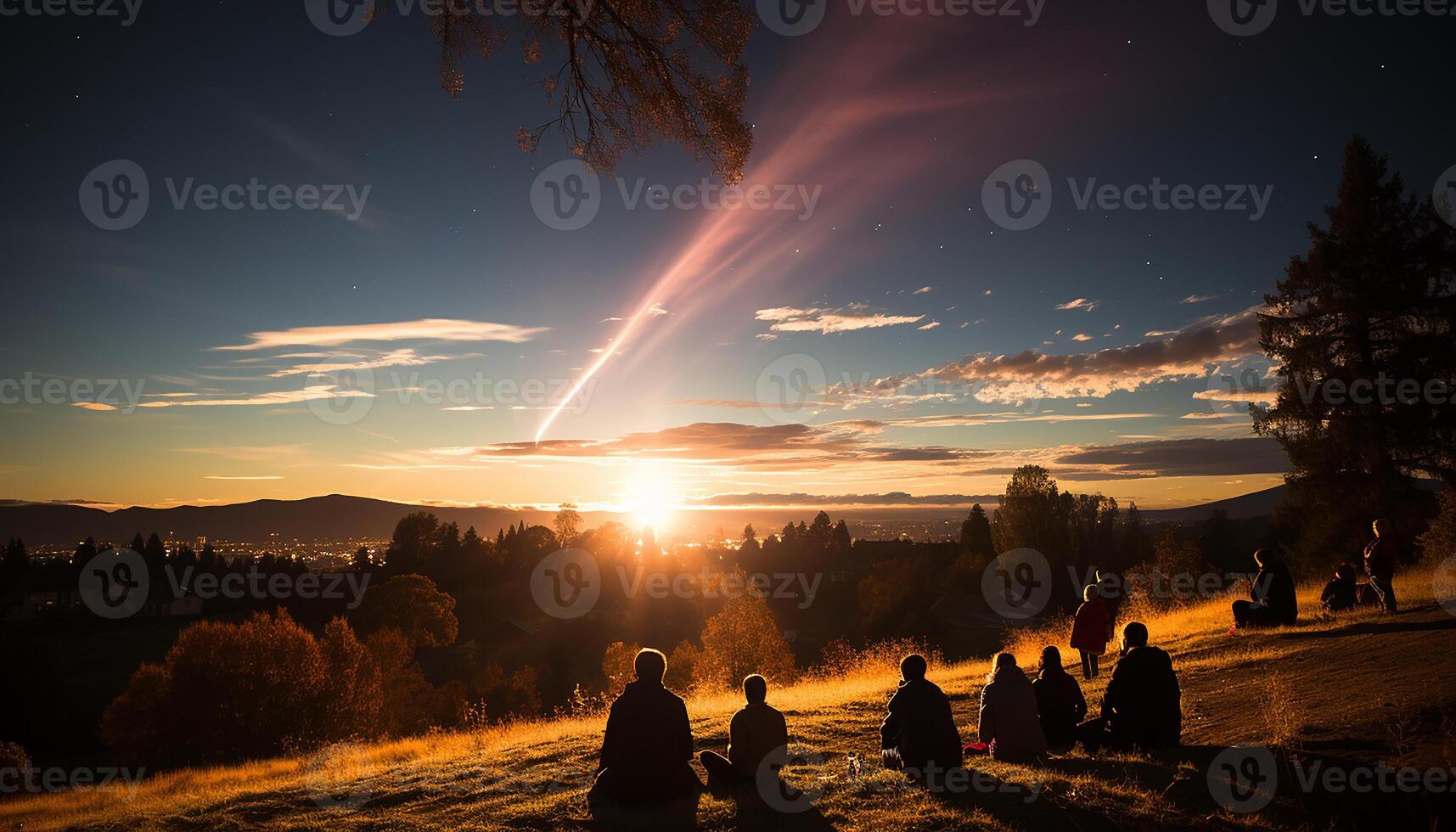 ai generado silueta de hombres y mujer relajarse en tranquilo naturaleza generado por ai foto