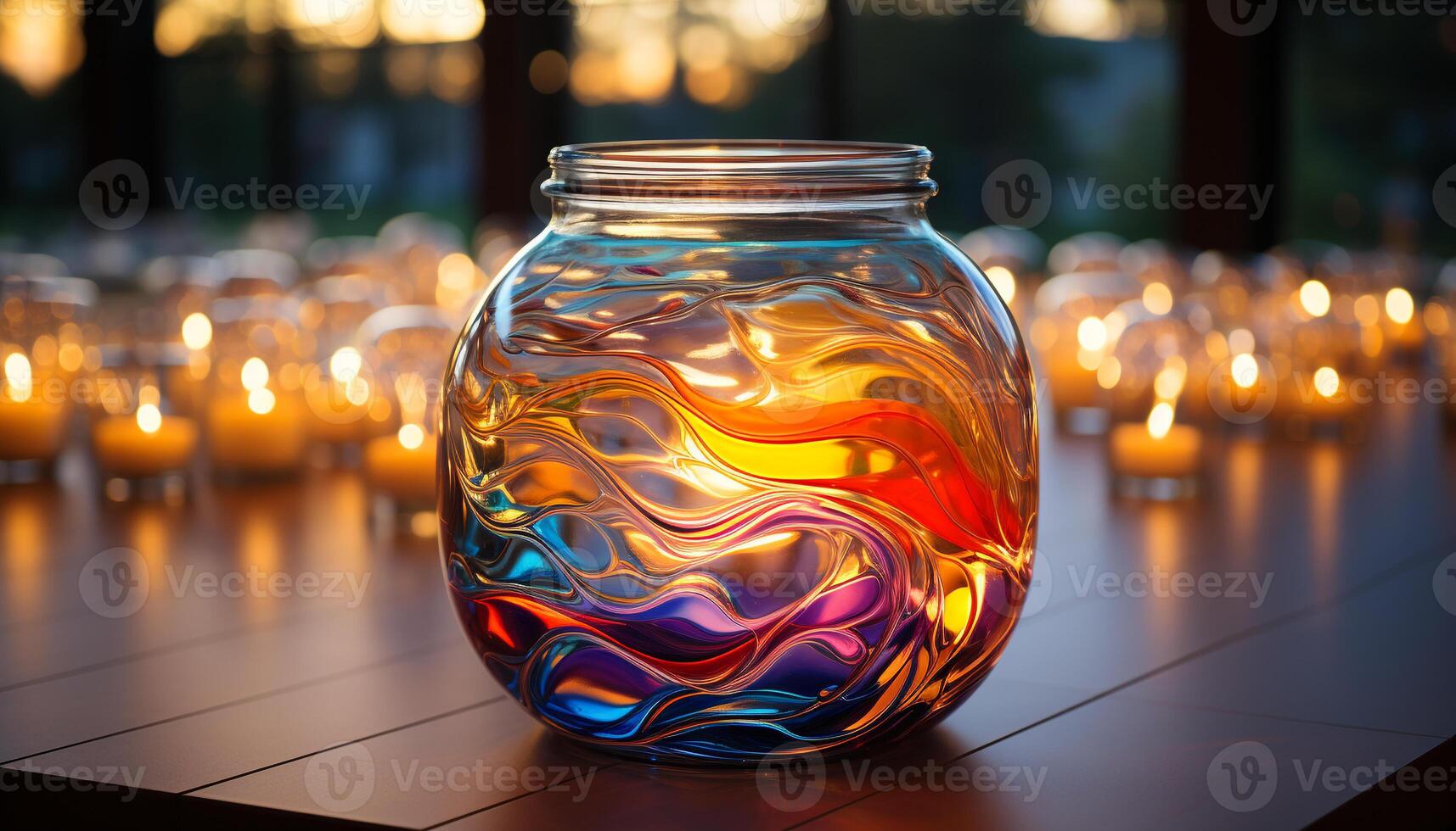 AI generated Glowing candle illuminates table, creating vibrant celebration in darkness generated by AI photo