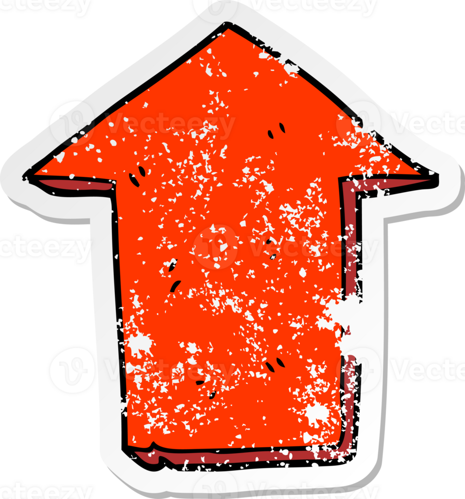 distressed sticker of a cartoon pointing arrow png