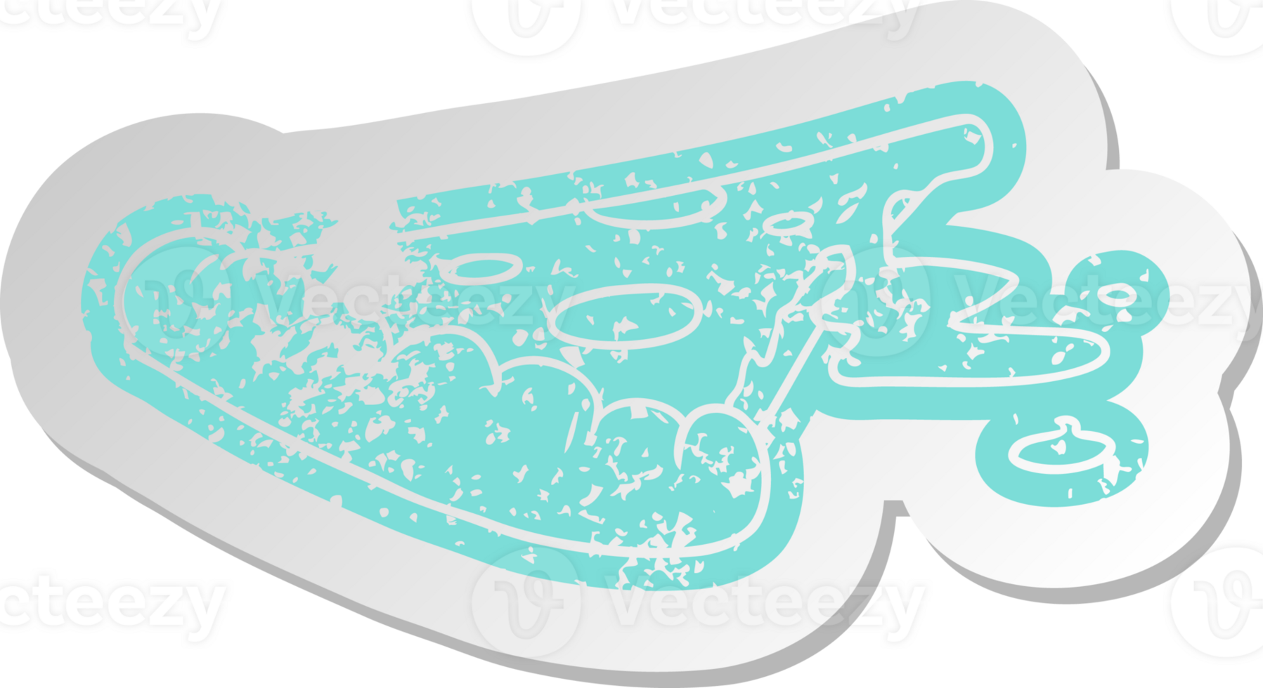 distressed old cartoon sticker of a slice of pizza png