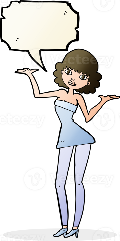 cartoon woman in cocktail dress with speech bubble png