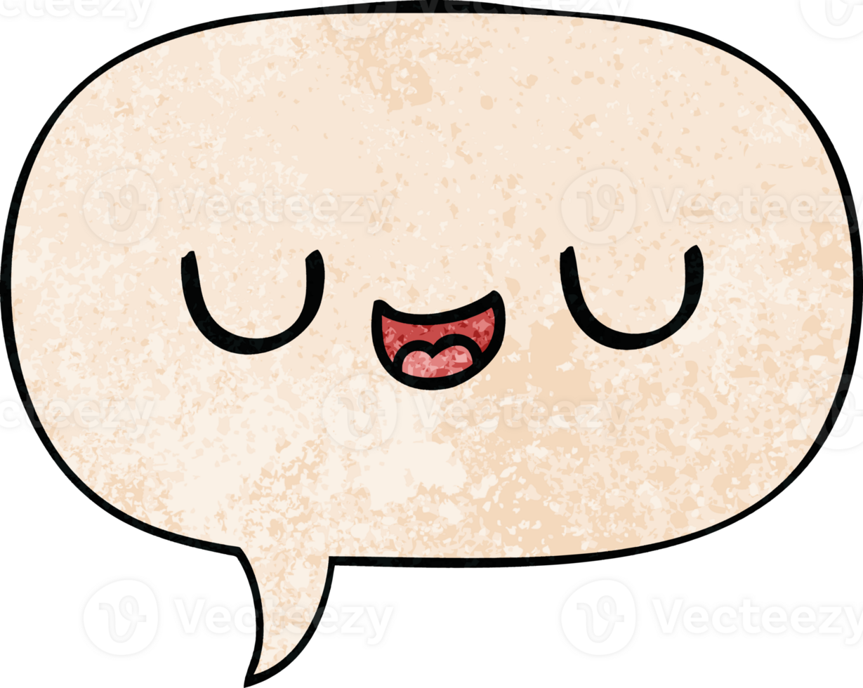 cute cartoon face with speech bubble in retro texture style png