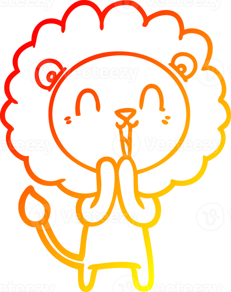 warm gradient line drawing of a laughing lion cartoon png