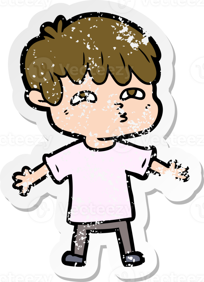 distressed sticker of a cartoon man confused png