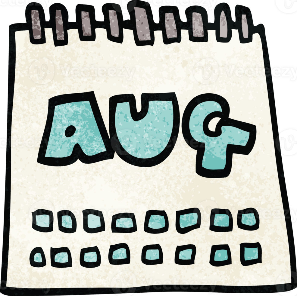 cartoon doodle calendar showing month of august png