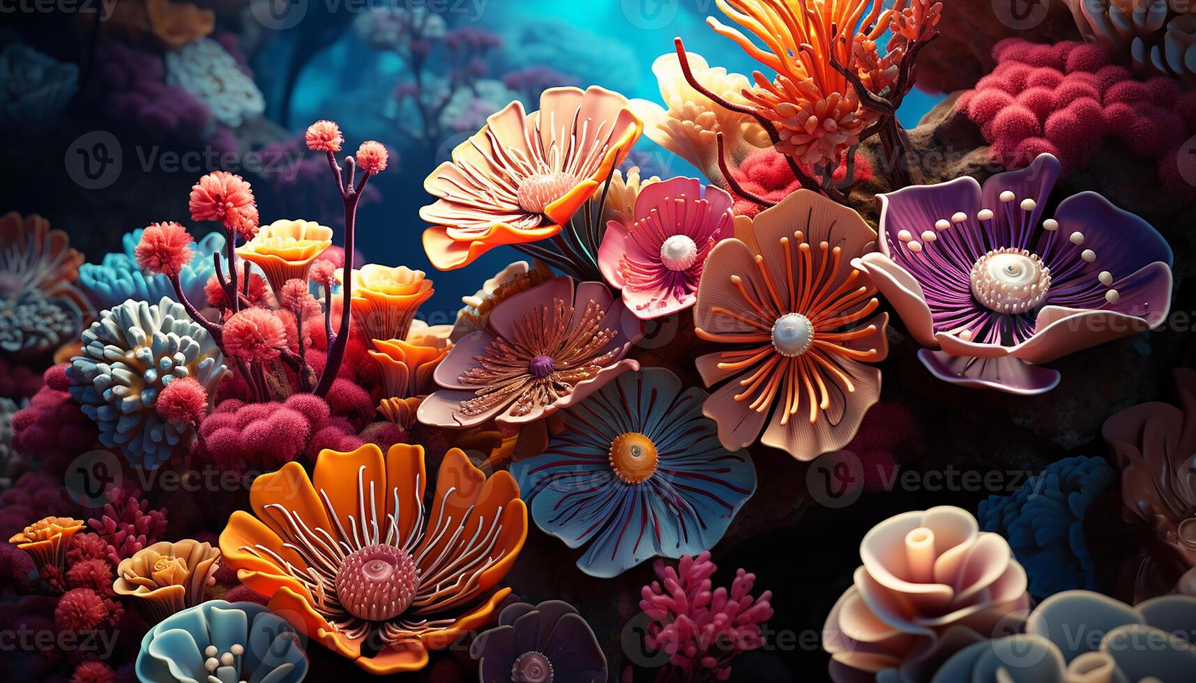 AI generated Underwater reef fish, coral, nature, deep aquatic multi colored water generated by AI photo