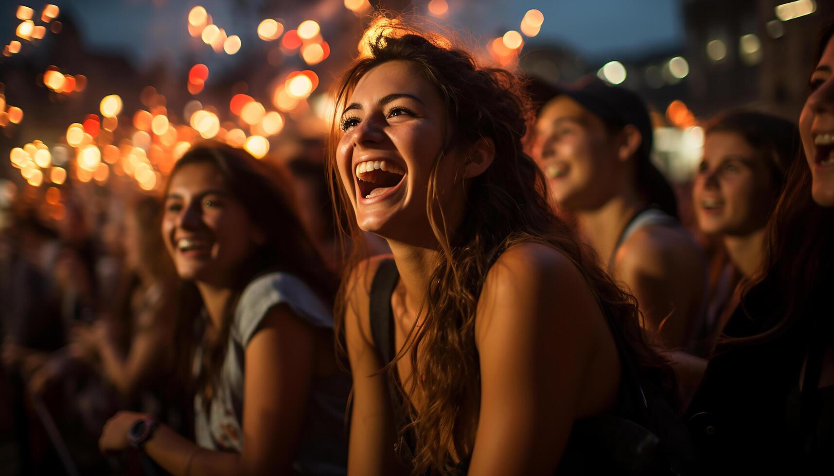 AI generated Young adults enjoying a carefree night of music and laughter generated by AI photo