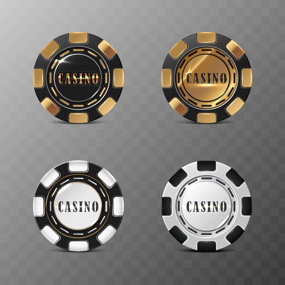 Online casino poker chips in black, gold and white. 3d realisitc vector icon illustration.