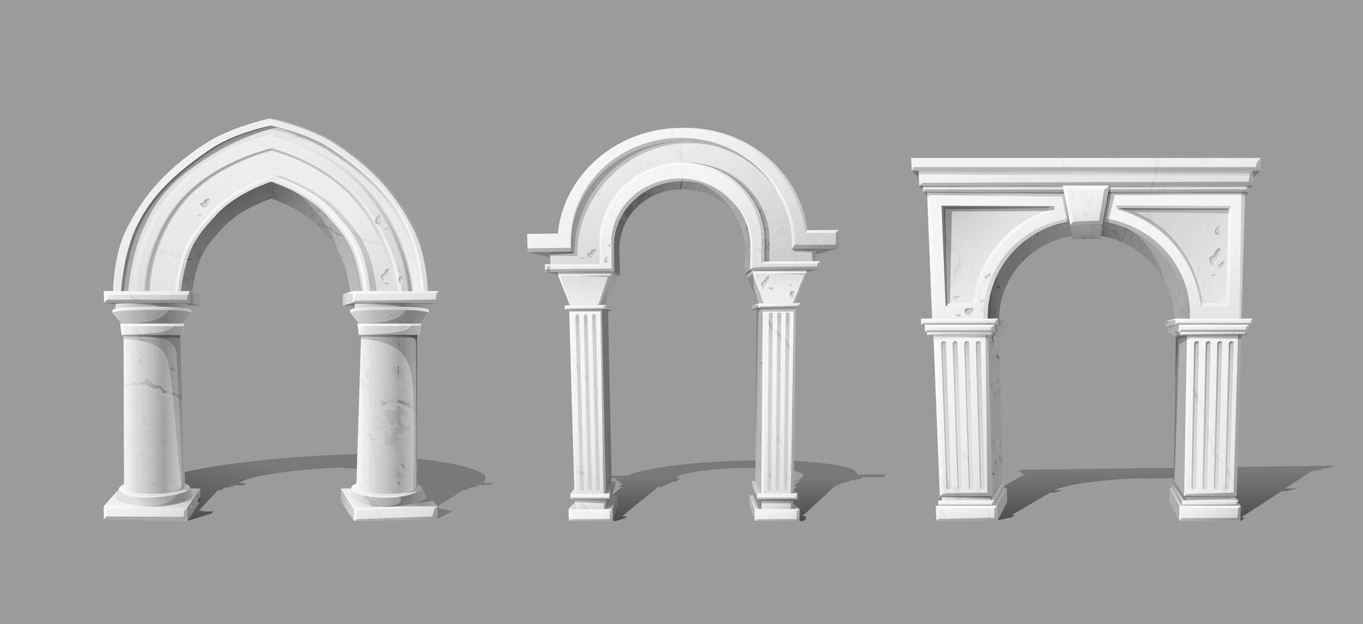 Collection of white arch greek collumn arches. vector