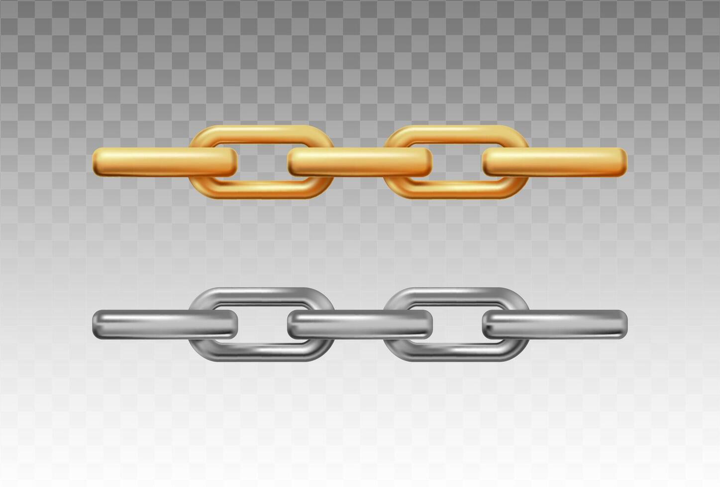 3d realistic vector icon set. Gold and silver chain on transparnt background.