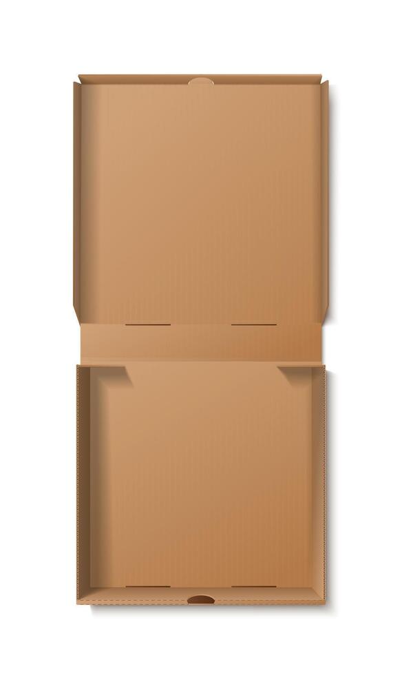 3d realistic vector icon illustration. Cardboard open pizza box. Top view.