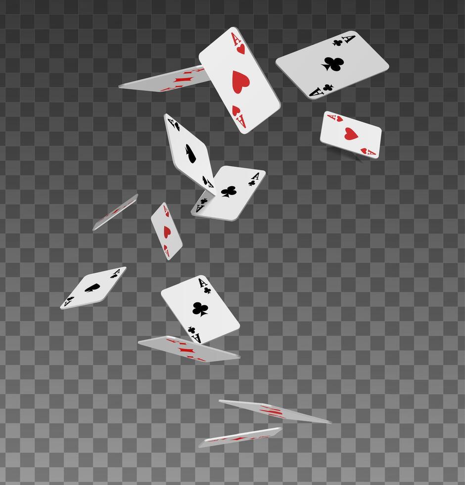 Falling poker cards aces. 3d realistic vector icon illustration.