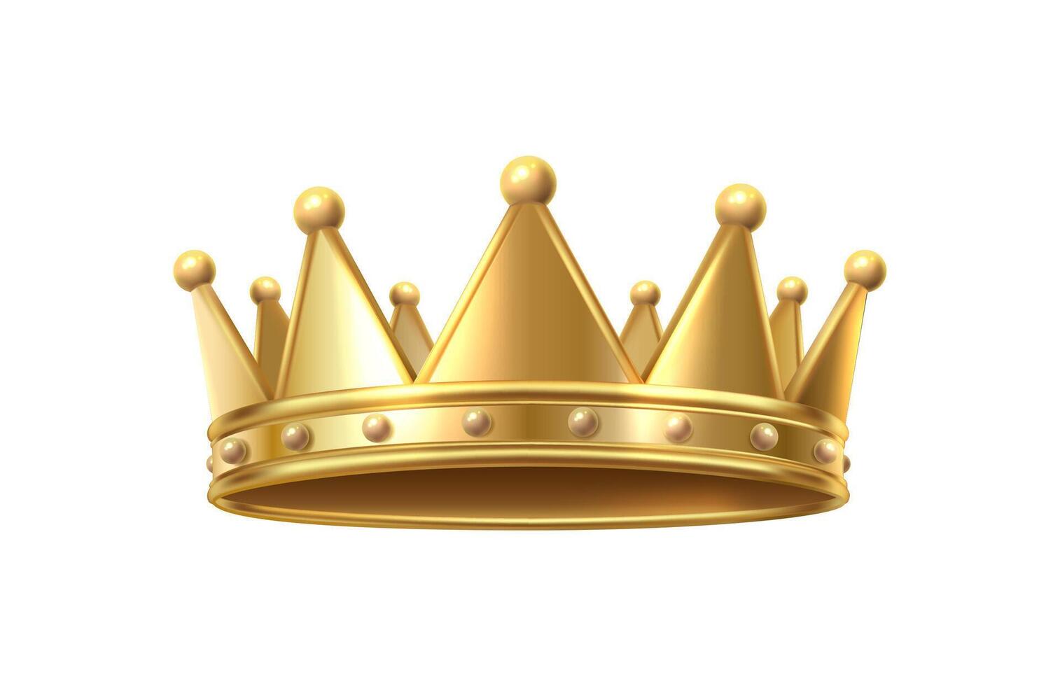 3d realistic vector icon. Golden king or queen crown. Isolated on white background.