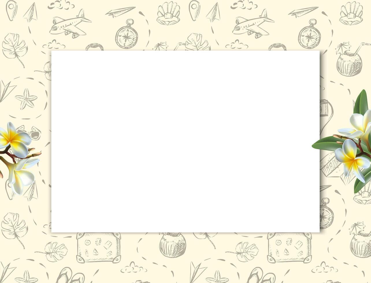3d realistic vector illustration. Travel frame banner with hand drawn icons.