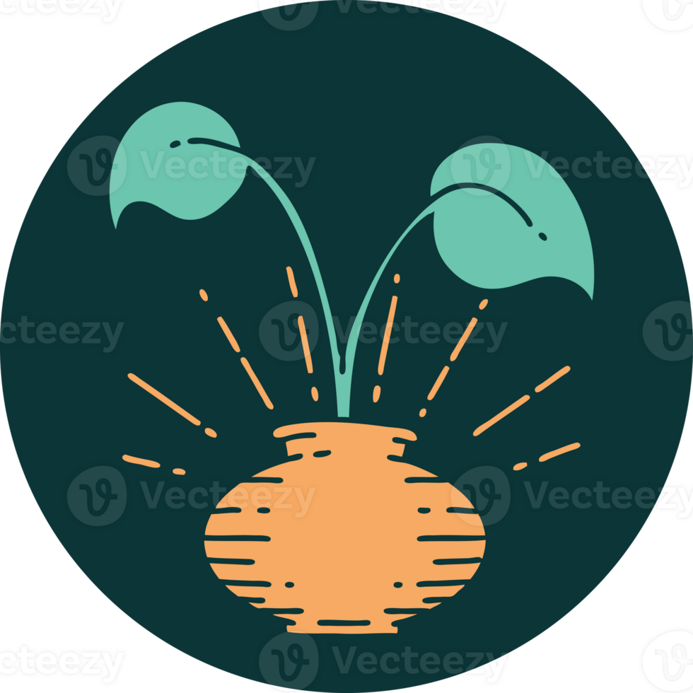 icon of a tattoo style houseplant in vase png