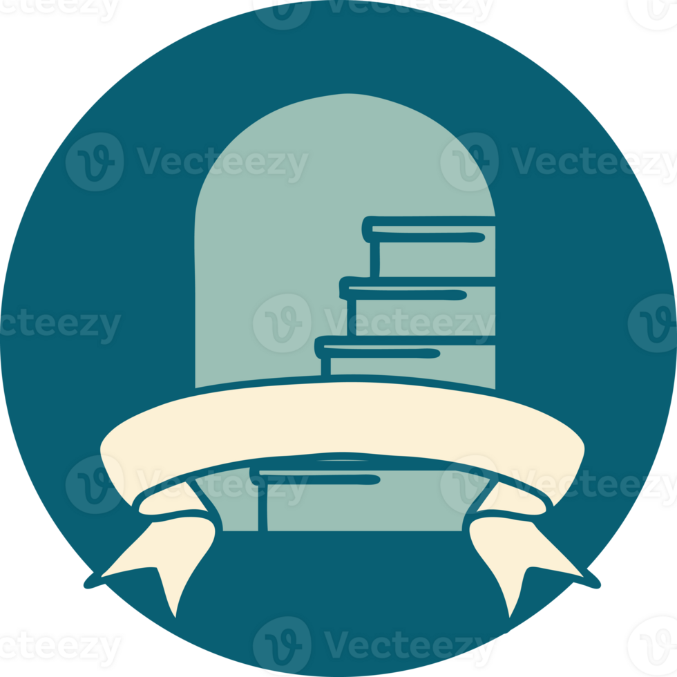 tattoo style icon with banner of a doorway to steps png