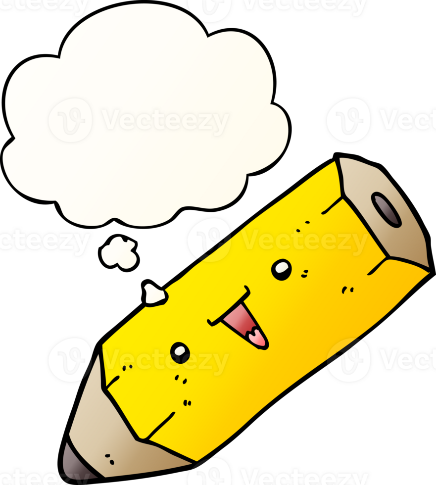 cute cartoon pencil with thought bubble in smooth gradient style png
