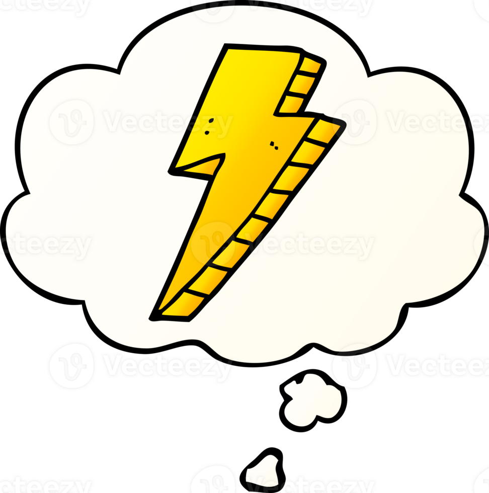 cartoon lightning bolt with thought bubble in smooth gradient style png