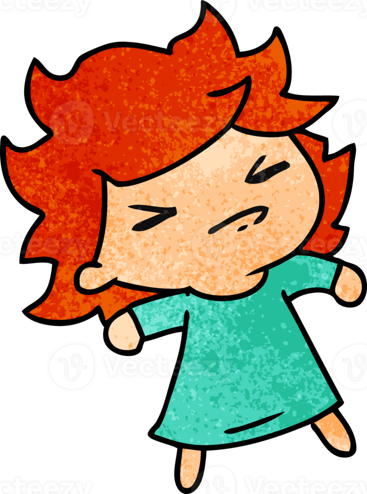 textured cartoon illustration of a cute kawaii girl png