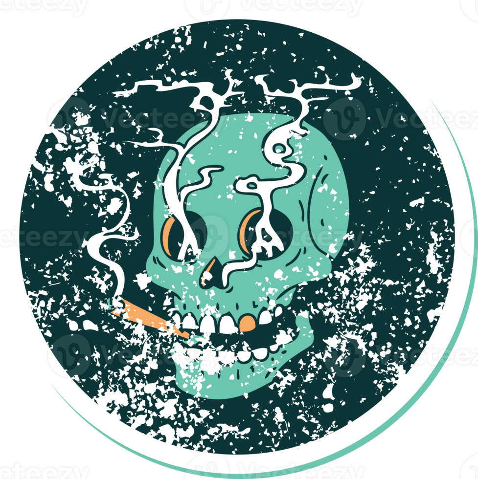 iconic distressed sticker tattoo style image of a skull png
