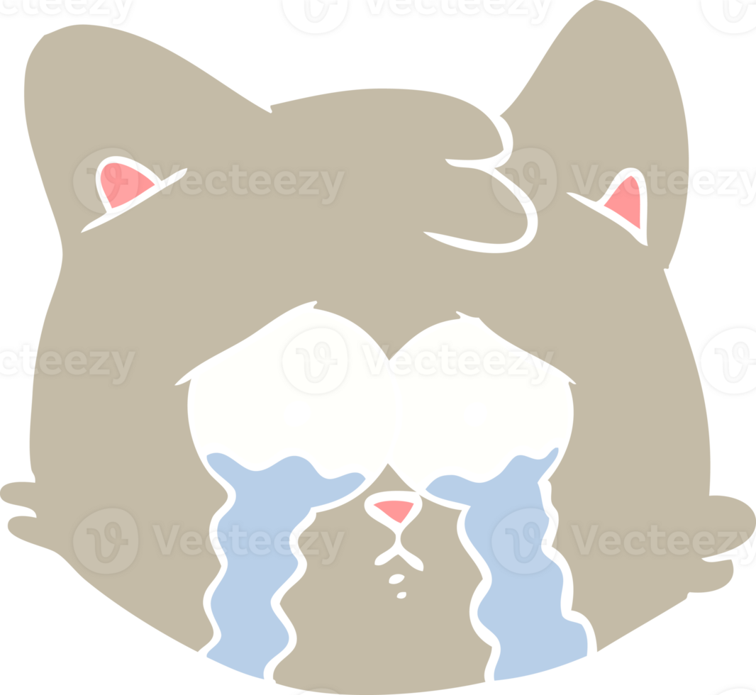crying flat color style cartoon cat face png