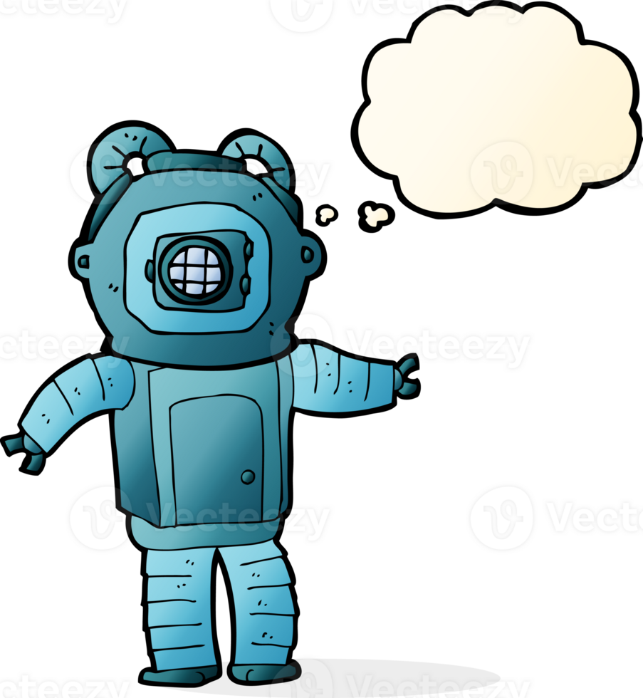 cartoon deep sea diver  with thought bubble png