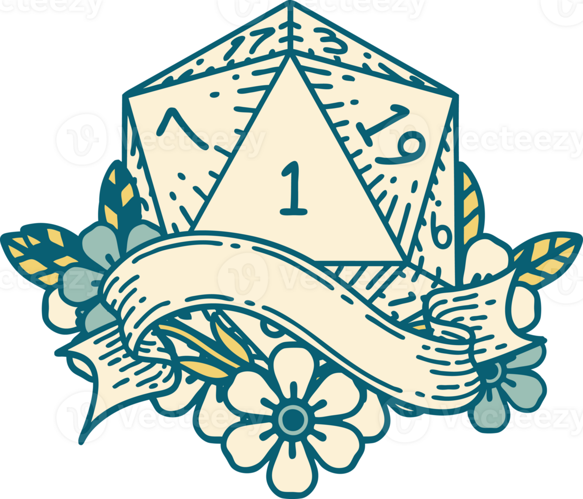 natural one d20 dice roll illustration png