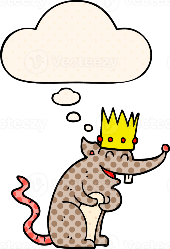 cartoon rat king laughing and thought bubble in comic book style png