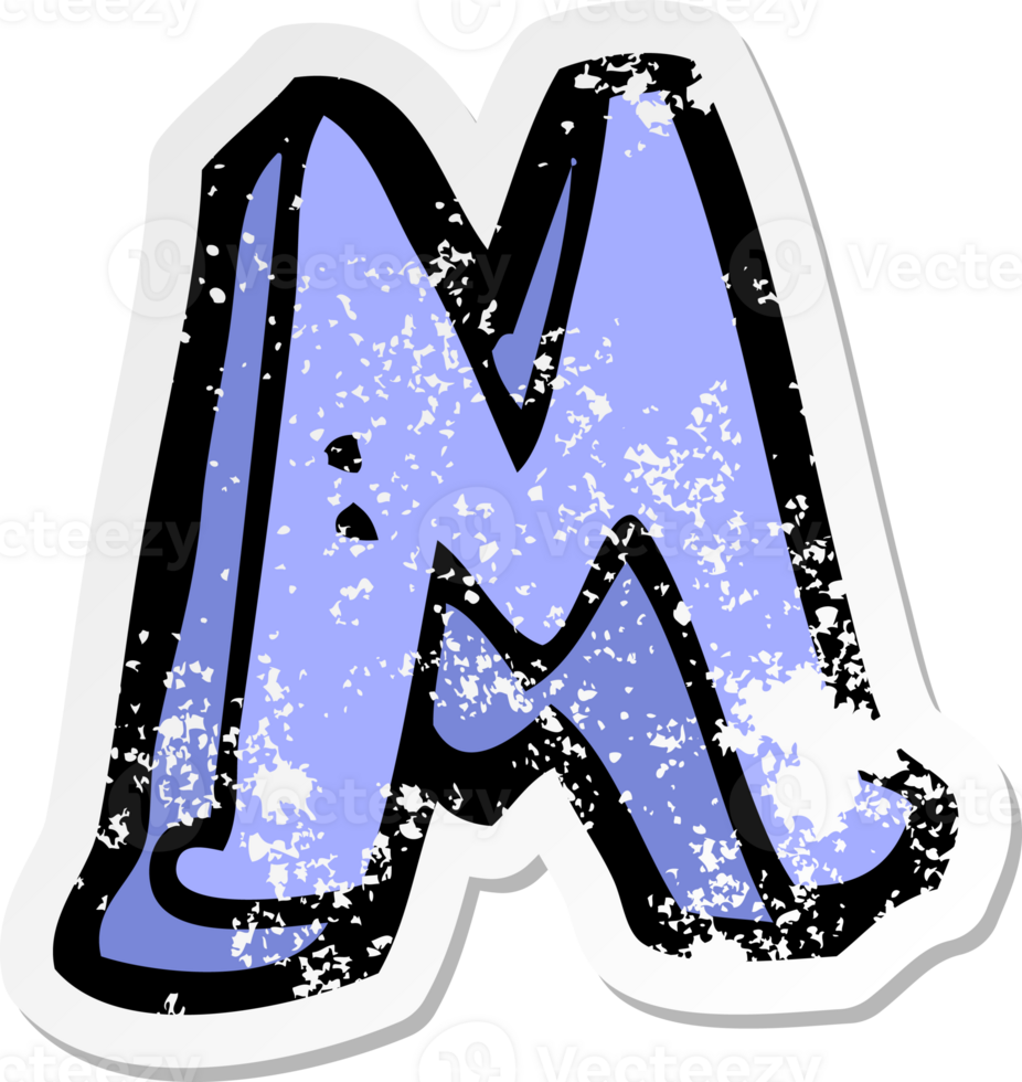 retro distressed sticker of a cartoon letter M png