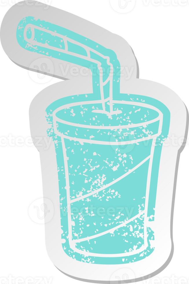 distressed old sticker of fastfood drink png
