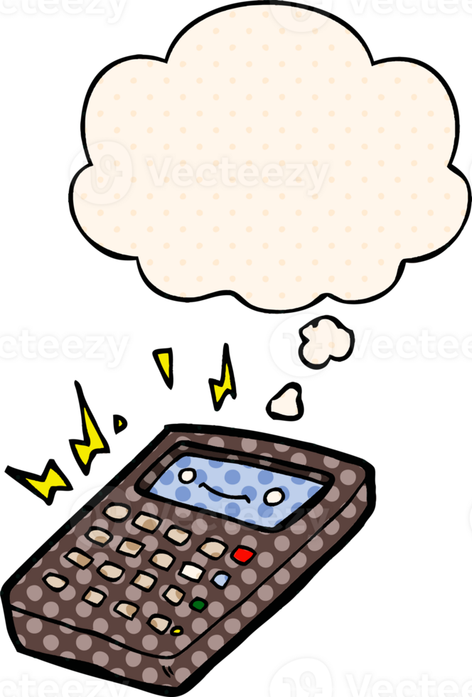 cartoon calculator and thought bubble in comic book style png