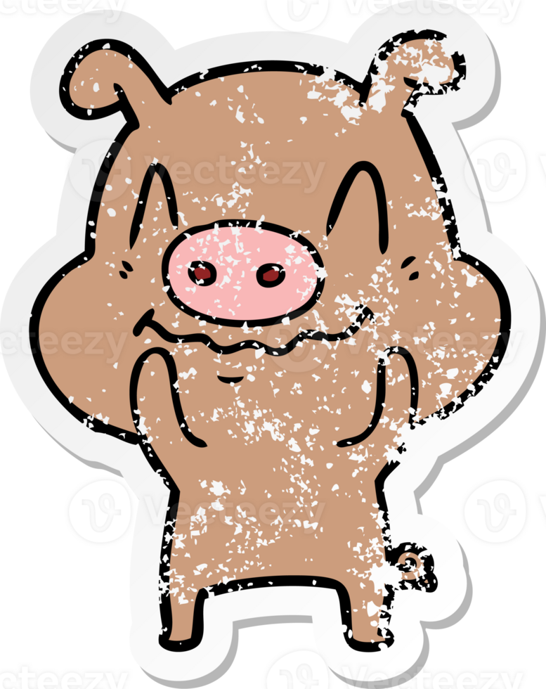 distressed sticker of a nervous cartoon pig png