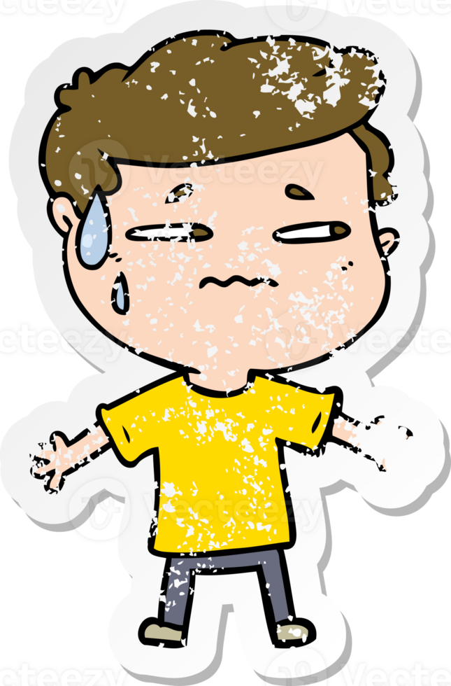distressed sticker of a cartoon anxious man png