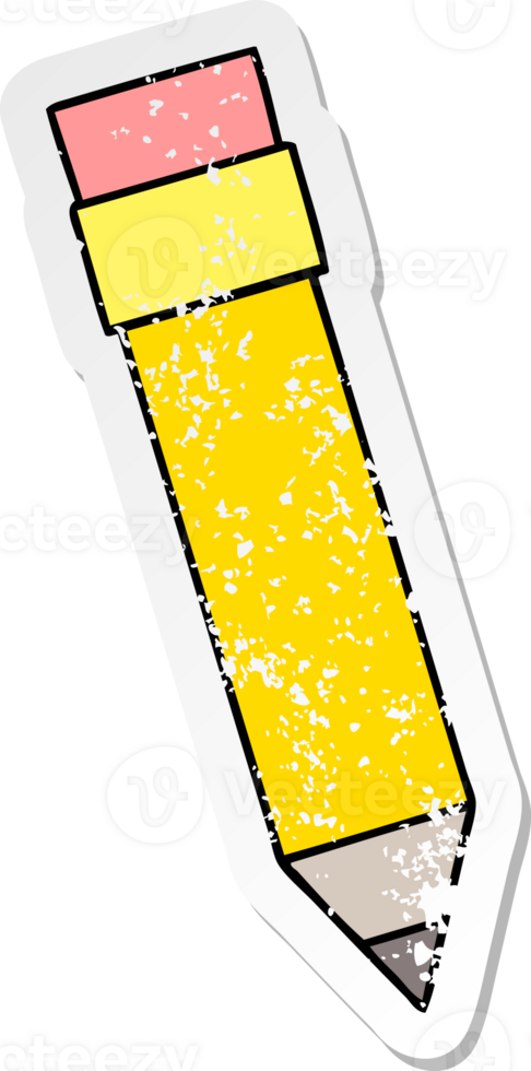 distressed sticker of a quirky hand drawn cartoon pencil png