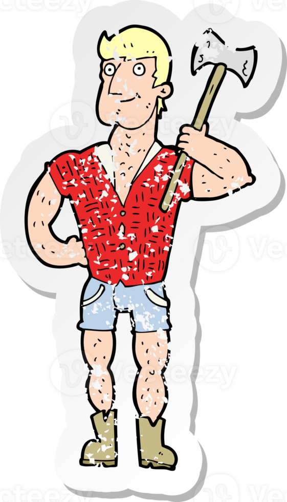 retro distressed sticker of a cartoon lumberjack png
