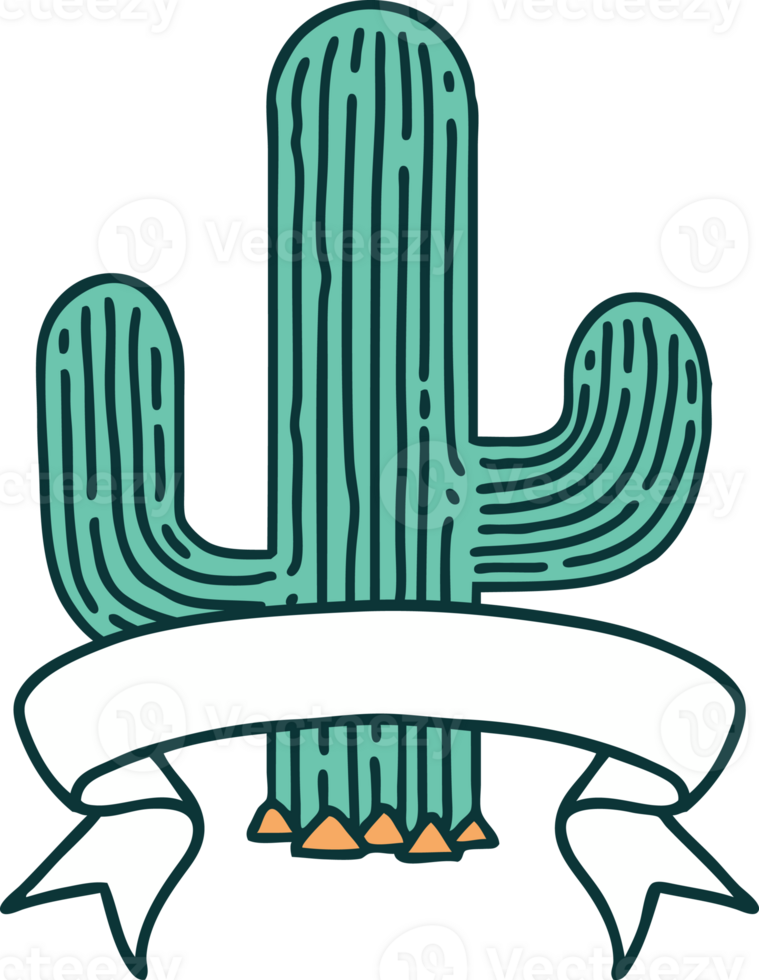 tattoo with banner of a cactus png