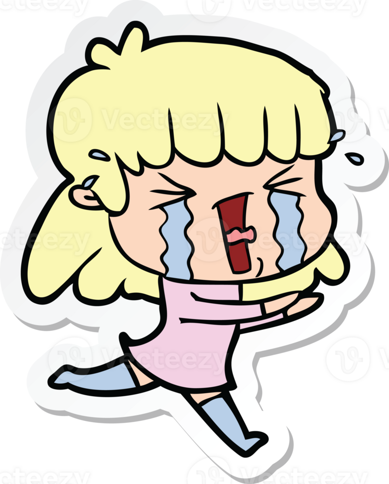 sticker of a cartoon woman in tears png
