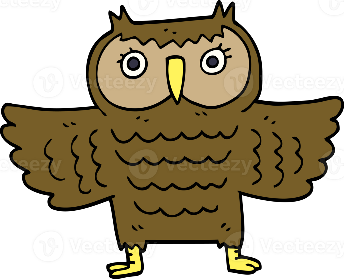 cartoon doodle owl with flapping wings png