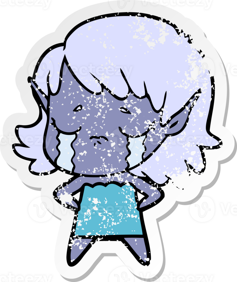 distressed sticker of a crying cartoon elf girl png