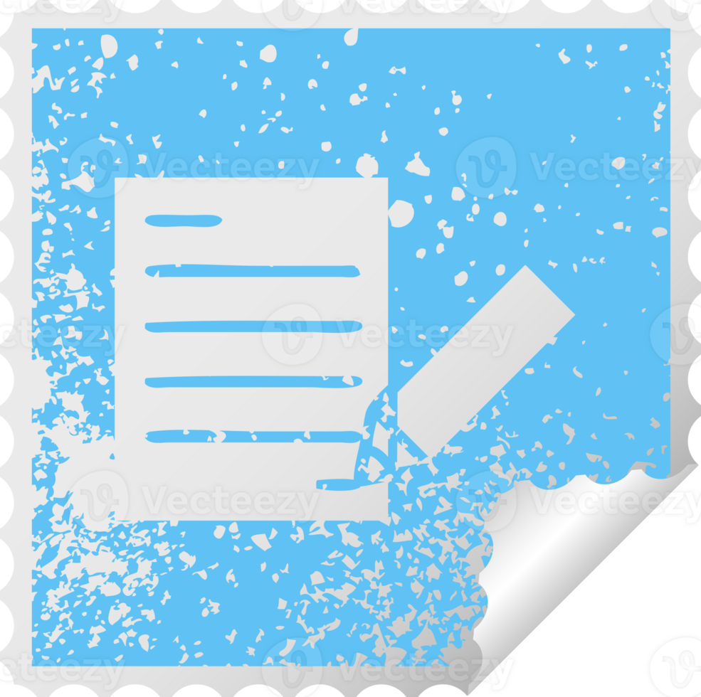 distressed square peeling sticker symbol of writing a document png