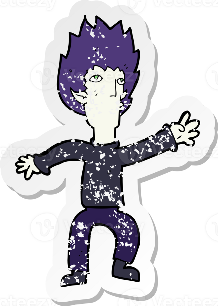 retro distressed sticker of a cartoon vampire png