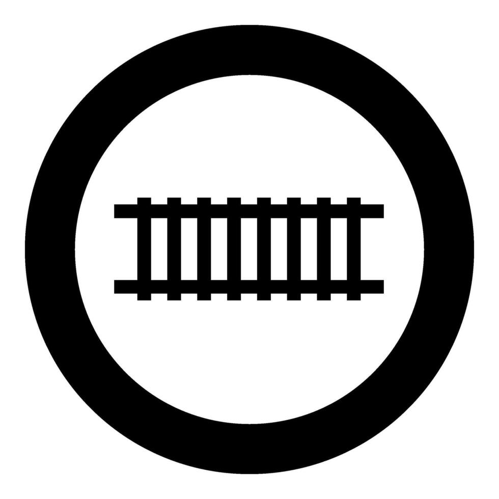 Railway track railroad path rail train subway metro tram transportation concept icon in circle round black color vector illustration image solid outline style