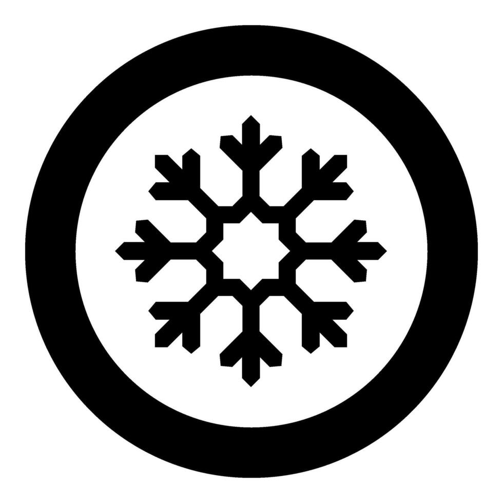 copo de nieve icono en circulo redondo negro color vector ilustración imagen sólido contorno estilo