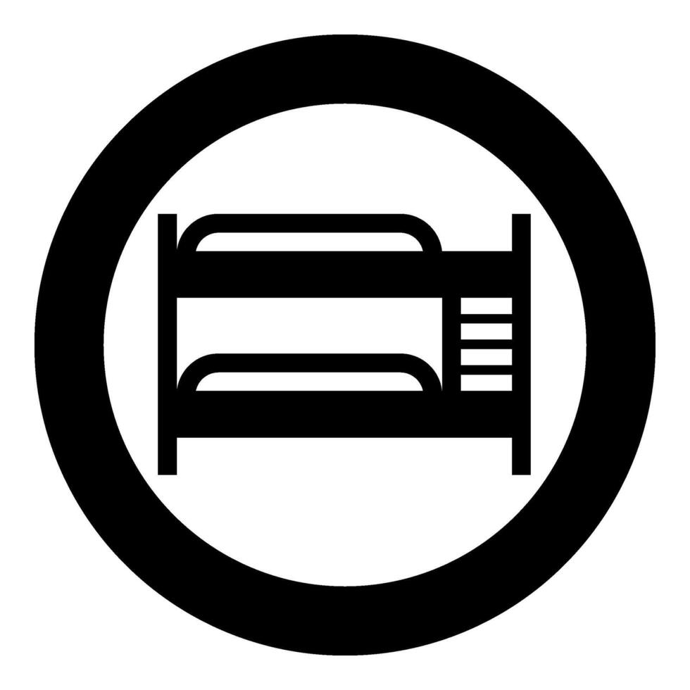 doble nivel litera cama icono en circulo redondo negro color vector ilustración imagen sólido contorno estilo